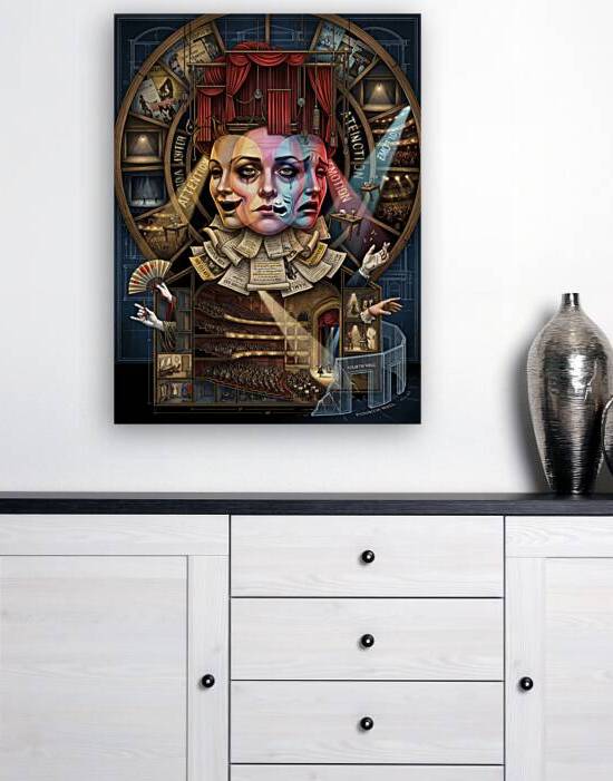 Theater Concept Illustration of Emotional Masks Stage Blueprint by Maxi Art