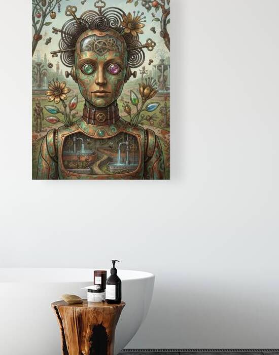 Steampunk Automaton Woman Portrait Featuring Clockwork Gears and by Maxi Art