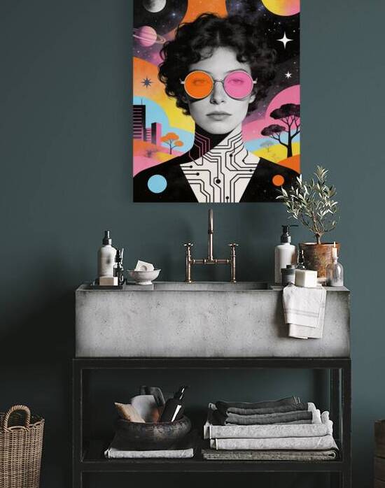 Maximalist Portrait of Woman Wearing Psychedelic Sunglasses in S by Maxi Art