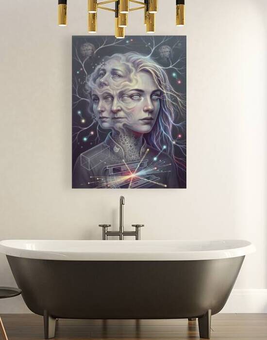 Digital Consciousness: Surreal Portrait of Woman with Multiple F by Maxi Art
