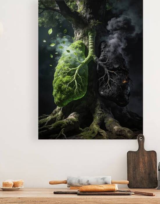 Environmental Pollution Lungs Tree Concept Showing Clean Air Ver by Maxi Art