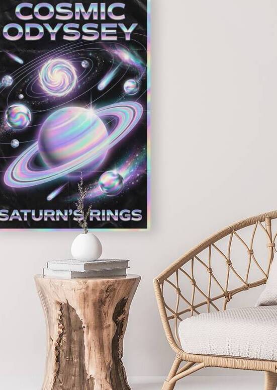 Holographic Space Poster Design with Saturn Planet Galaxy and  by Maxi Art