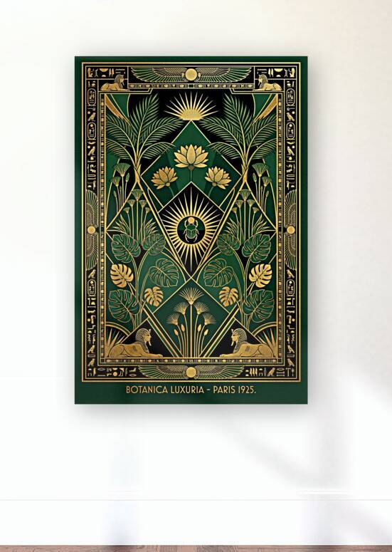 Art Deco Botanical Poster with Gold Egyptian Symbols Green Trop by Maxi Art