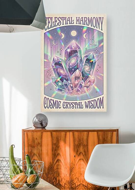 Cosmic Crystal Cluster Illustration with Galaxy Inclusions and R by Maxi Art