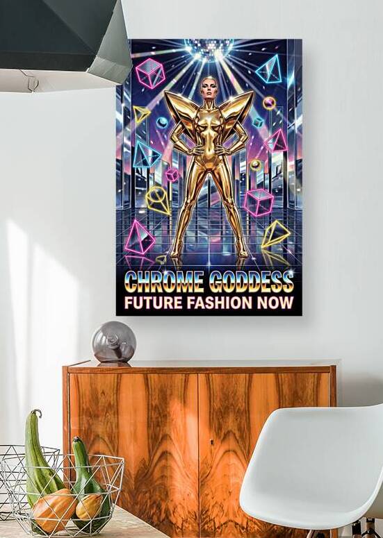 Futuristic Gold Fashion Poster Featuring Woman in Chrome Suit an by Maxi Art