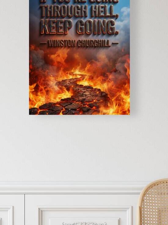 Motivational Quote Churchill Hell Keep Going Fire by Maxi Art