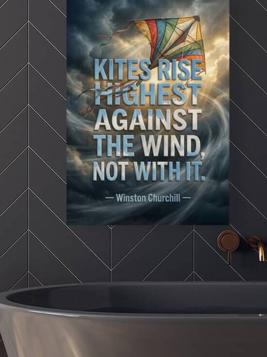 Adversity Motivation Quote: Kite Against Stormy Sky by Maxi Art