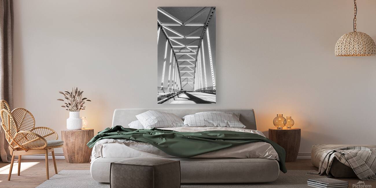B&W Crossing a Bridge Reproduction