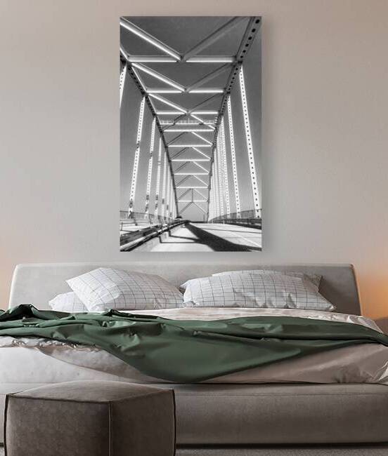 B&W Crossing a Bridge Reproduction