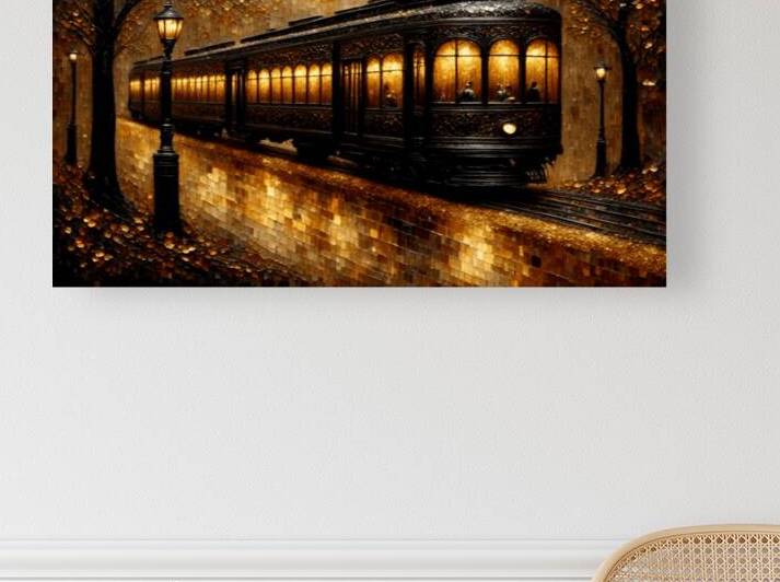Golden Journey Under the Moonlight – A Captivating Vintage Train Art Print by ahmed farhat