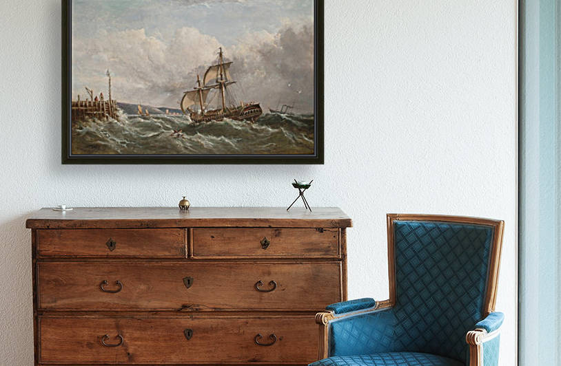 Shipping in choppy seas off the coast by Ebenezer Colls