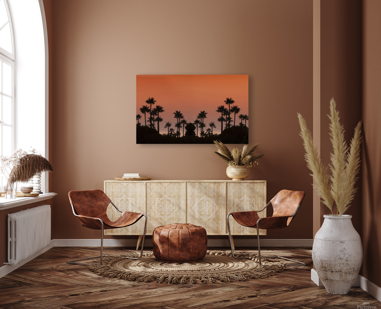 Sunset with palms Reproduction