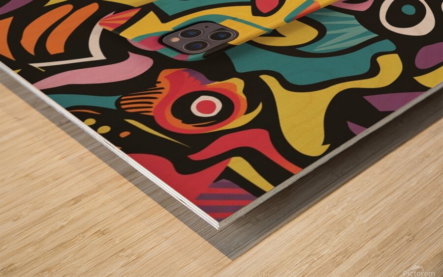  featuring an abstract colorful pattern inspi Indian culture. Wood print