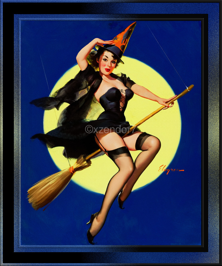 Halloween Witch by Gil Elvgren Pin-Up Girl Vintage Artwork by