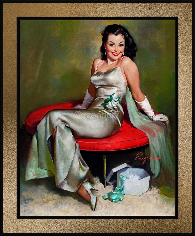 The Emerald Corsage by Gil Elvgren Pin-Up Girl Vintage Artwork by