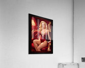 An Elegant Blonde Bombshell Pin Up Girl Sitting On A Red Velvet Sofa Gorgeous AI Concept Art by Xzendor7 Acrylic Print