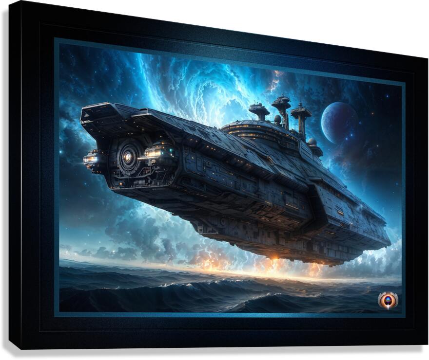 The Giant Interstellar Epilan Starcruiser Above Ocean Waves Mesmerizing AI Concept Art by Xzendor7 Canvas Print