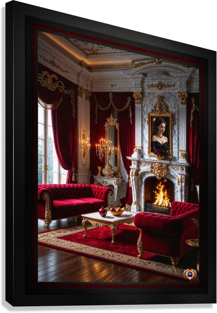 Formal Portrait Of A Woman In An Opulent Interior Over A Fireplace Striking AI Concept Art by Xzendor7 Canvas Print