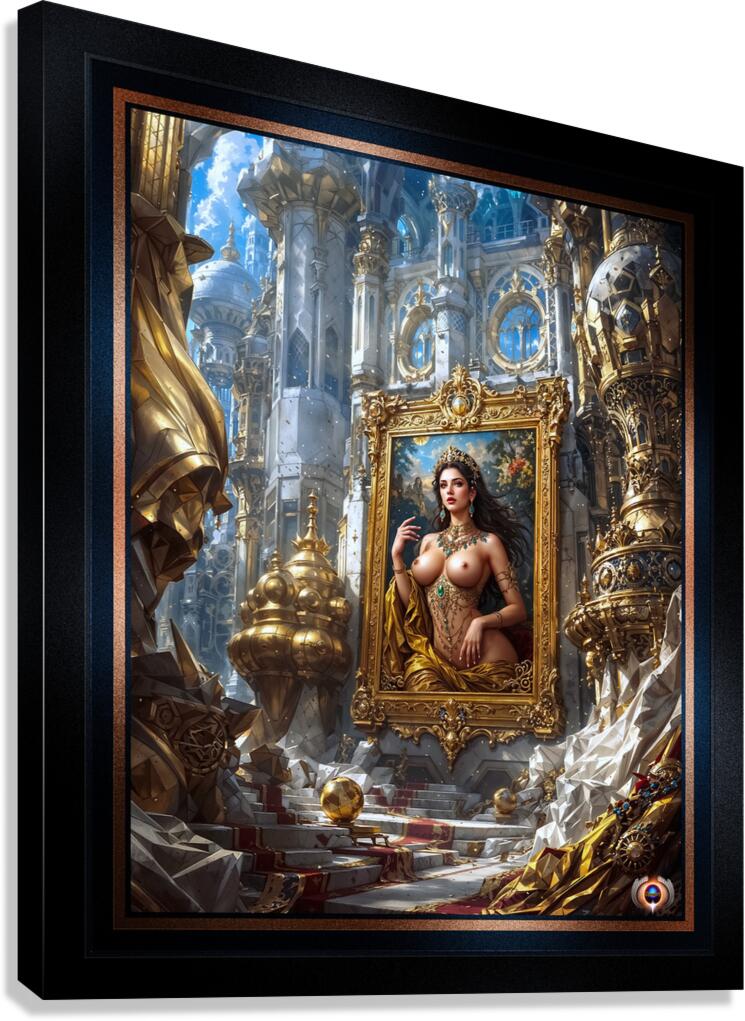 The Golden Portrait Of Kalia Falan Amidst The Treasures Of Delious Stunning AI Concept Art by Xzendor7 Canvas Print