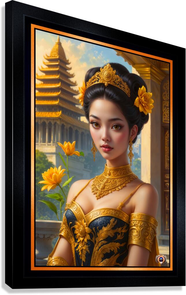 Gilded Portrait Of Lady Anya In The Ancient Temple Of Ossron Mesmerizing AI Concept Art by Xzendor7 Canvas Print