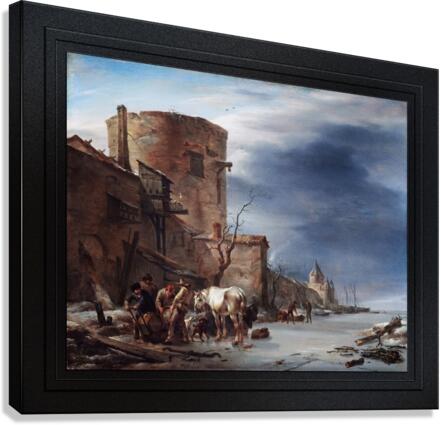 The City Wall of Haarlem in the Winter by Nicolaes Pieterszoon Berchem Remastered Xzendor7 Classical Fine Art Old Masters Reproductions Canvas Print