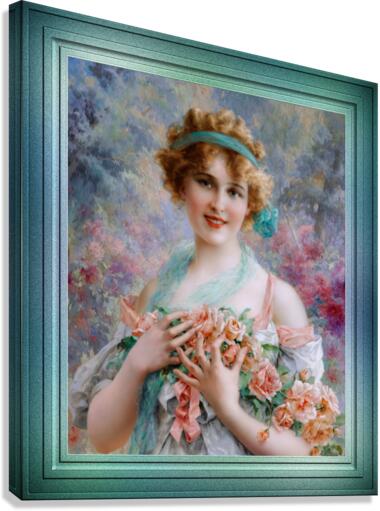 Fille Aux Roses by Emile Vernon Remastered Xzendor7 Vintage Art Old Masters Reproductions Canvas Print