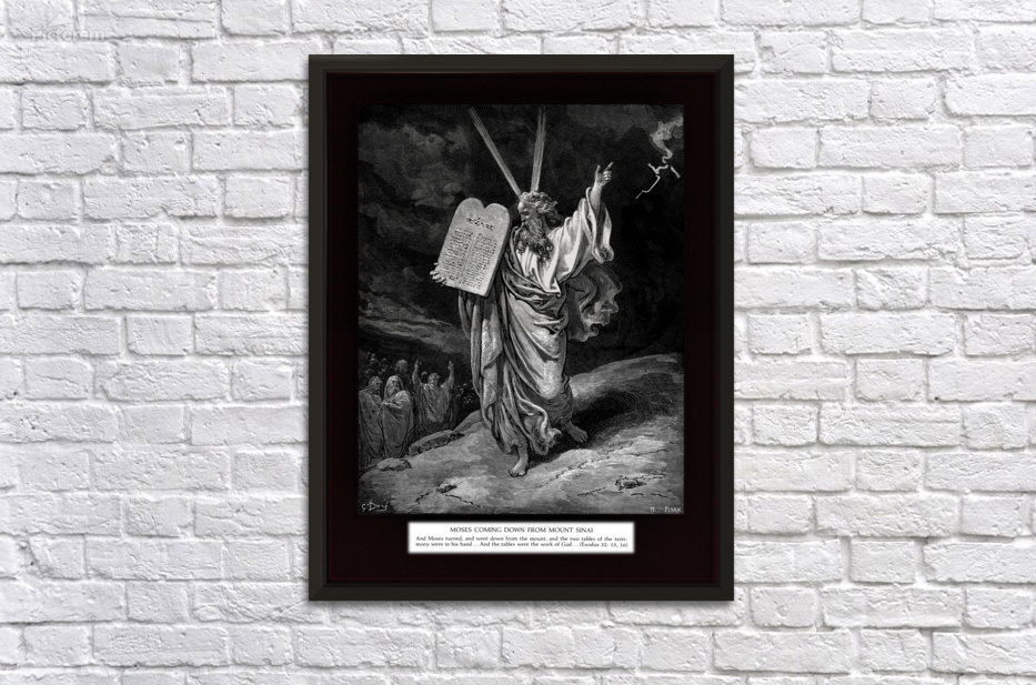 Moses Comes Down from Mount Sinai by Engraving by H. Pisan Old