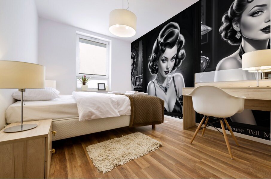 Portrait Illustration Of 3 Film Noir Retro Vintage Beauties Stunning AI Concept Art by Xzendor7 Mural print