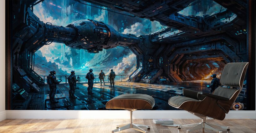Sci-Fi Futuristic Spaceship As Crew Prepares To Explore Planet