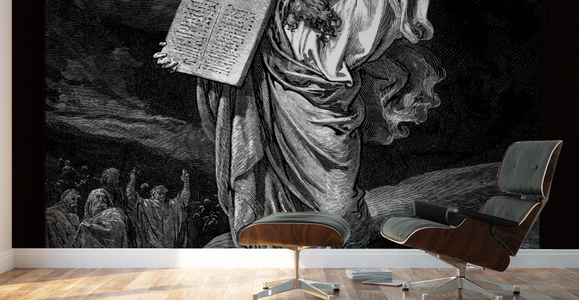 Moses Comes Down from Mount Sinai by Engraving by H. Pisan Old