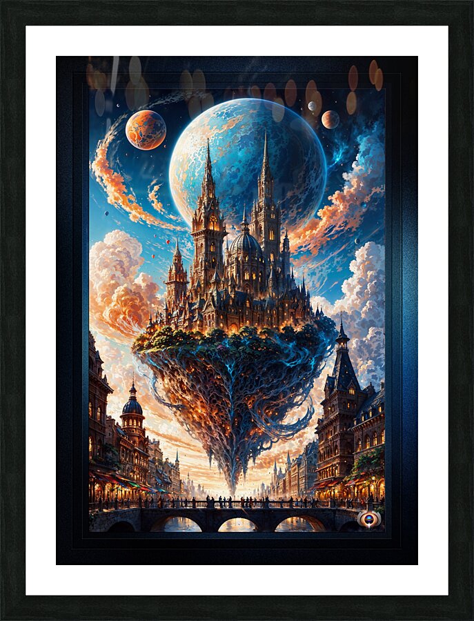 The Sky City Of Travenous Astonishing AI Concept Art Portrait by Xzendor7 Picture Frame print