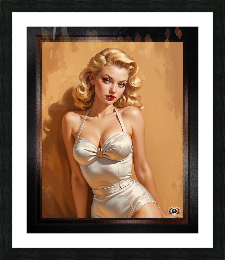 The Love Of White Silk Pin Up Girl Mesmerizing AI Concept Art Portrait by Xzendor7 Picture Frame print