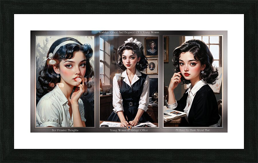 The Nostalgic Grace And Elegance Of A Young Woman Captivating AI Concept Art by Xzendor7 Picture Frame print