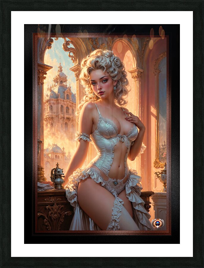 A Sensual Exquisite Baroque Portrait Of A Regal Beauty In Lingerie Mesmerizing AI Concept Art by Xzendor7 Picture Frame print