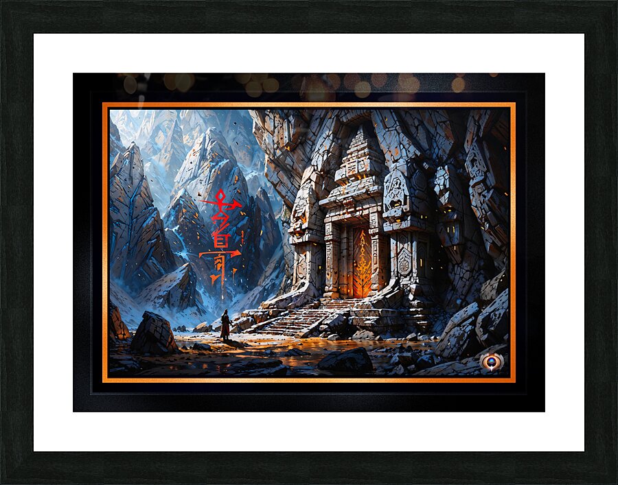 A Mysterious Ancient Temple Hidden In A Snow-Capped Mountain Landscape Awe-Inspiring AI Concept Art by Xzendor7 Impression et Cadre photo