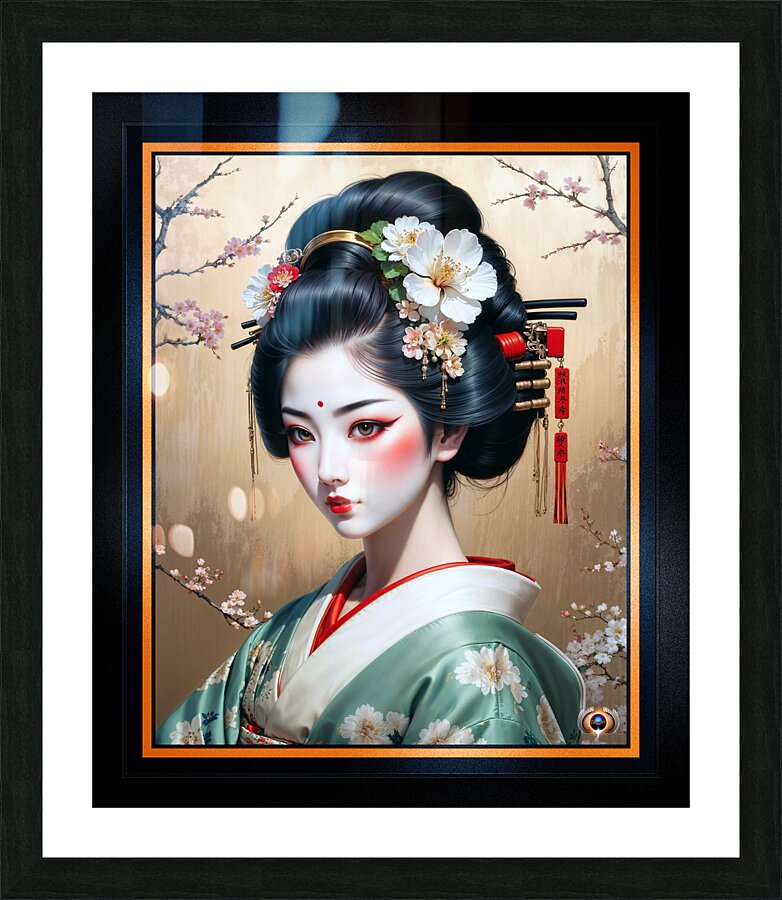 A Serene Portrait Of The Elegant Aoiyako Tsuruhime In A Traditional Kimono Mesmerizing AI Concept Art by Xzendor7 Picture Frame print
