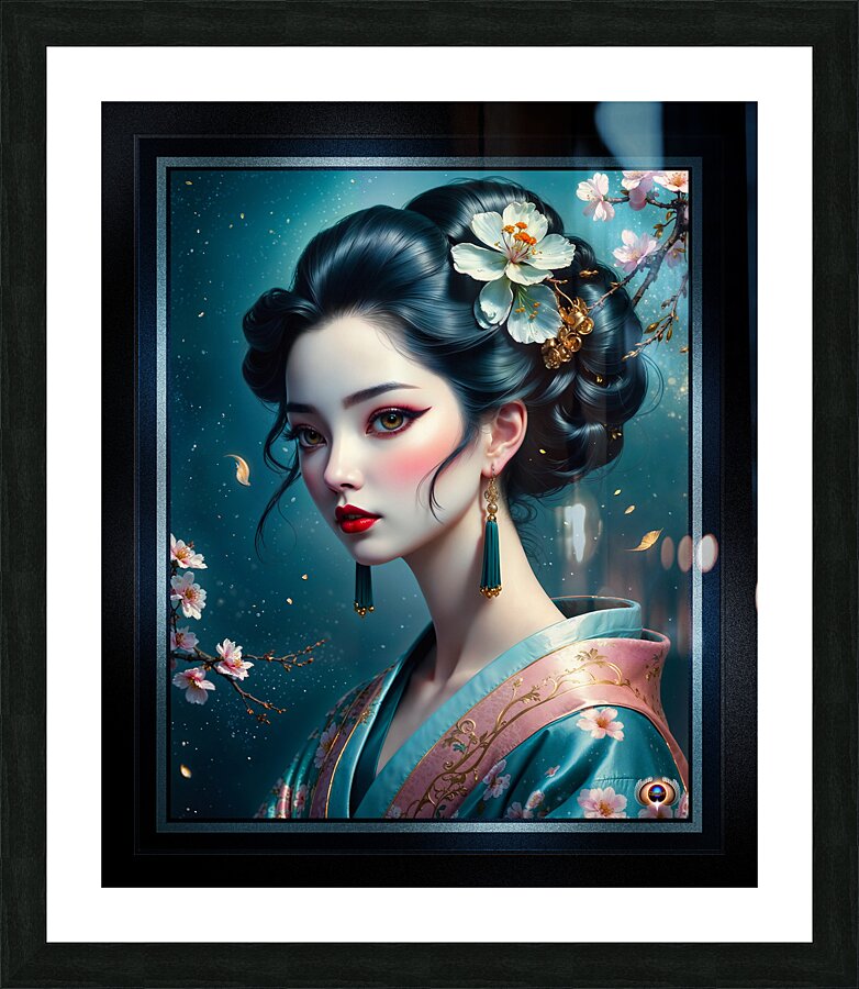 The Elegant Japanese Woman Aoi Amaya Surrounded By Cherry Blossoms Gorgeous AI Concept Art by Xzendor7 Picture Frame print