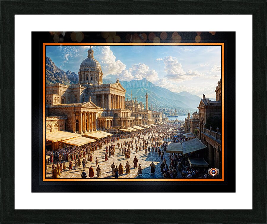 The Majestic Splendor of Trellus A Classical Cityscape Of The Golden Age Breathtaking AI Concept Art by Xzendor7 Picture Frame print