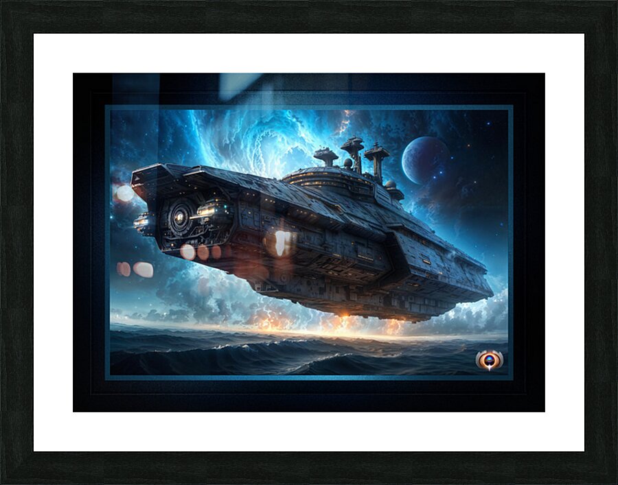 The Giant Interstellar Epilan Starcruiser Above Ocean Waves Mesmerizing AI Concept Art by Xzendor7 Picture Frame print