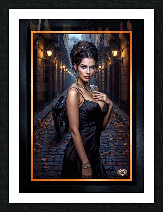 Tenchia Feltetti Walking With Her Panther Mesmerizing AI Concept Art by Xzendor7 Picture Frame print