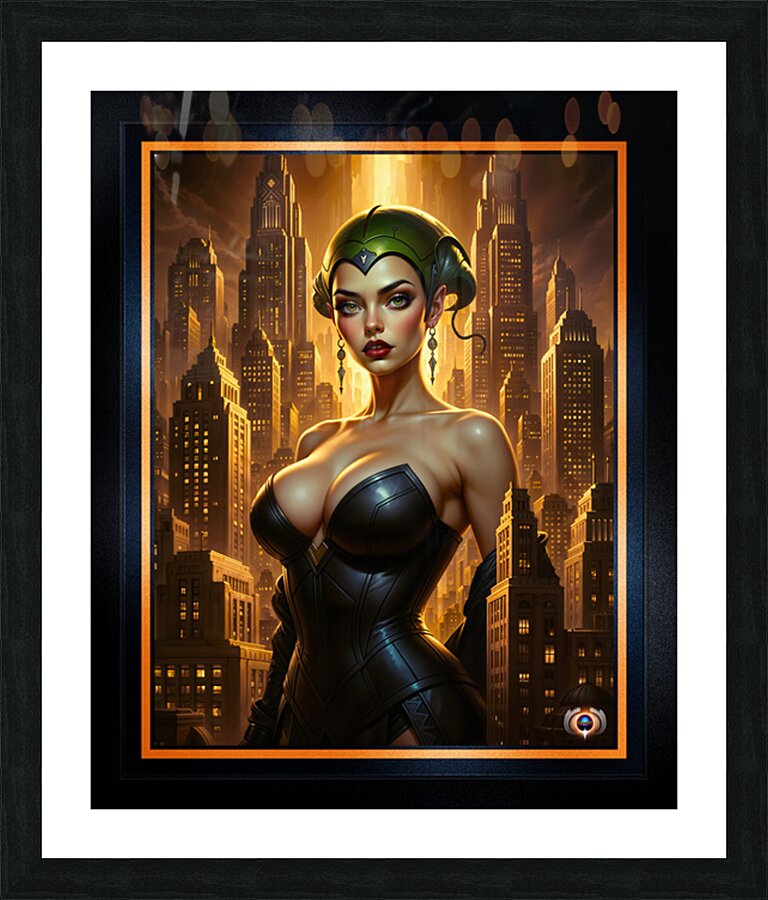 A Golden City Guardian Portrait Of Urbana Mirel Gorgeous AI Concept Art by Xzendor7 Picture Frame print