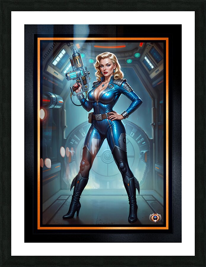 The Blue Sentinel Eqyra Dovani Wielding The Vyrax-7 Mesmerizing AI Concept Art by Xzendor7 Picture Frame print