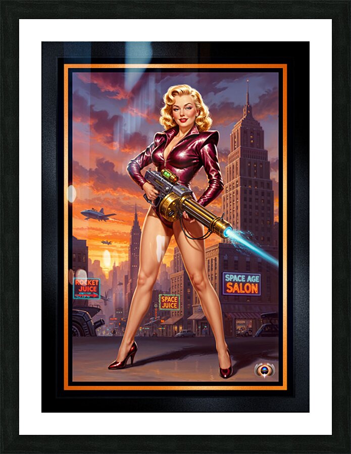 Scylla Quinara Retro-Fusion Pinup Girl Portrait Gorgeous AI Concept Art by Xzendor7 Picture Frame print