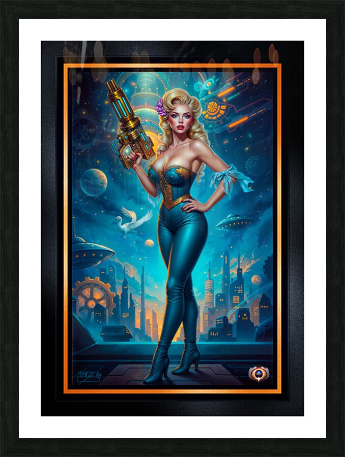 Stralina Livia Retro-Fusion Fantasy Pinup Illustration Captivating AI Concept Art by Xzendor7 Picture Frame print