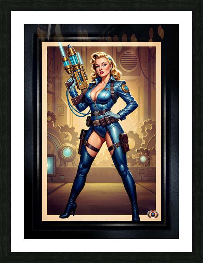 Vintage Sci-Fi Hylaria Velstrada Retro-Fusion Pinup Portrait Striking AI Concept Art by Xzendor7 Picture Frame print