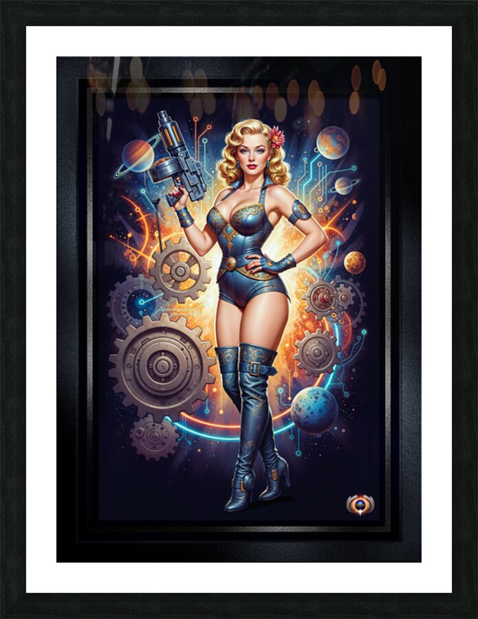 Trina Travera Surreal Retro-Fusion Steampunk Portrait Captivating AI Concept Art by Xzendor7 Picture Frame print