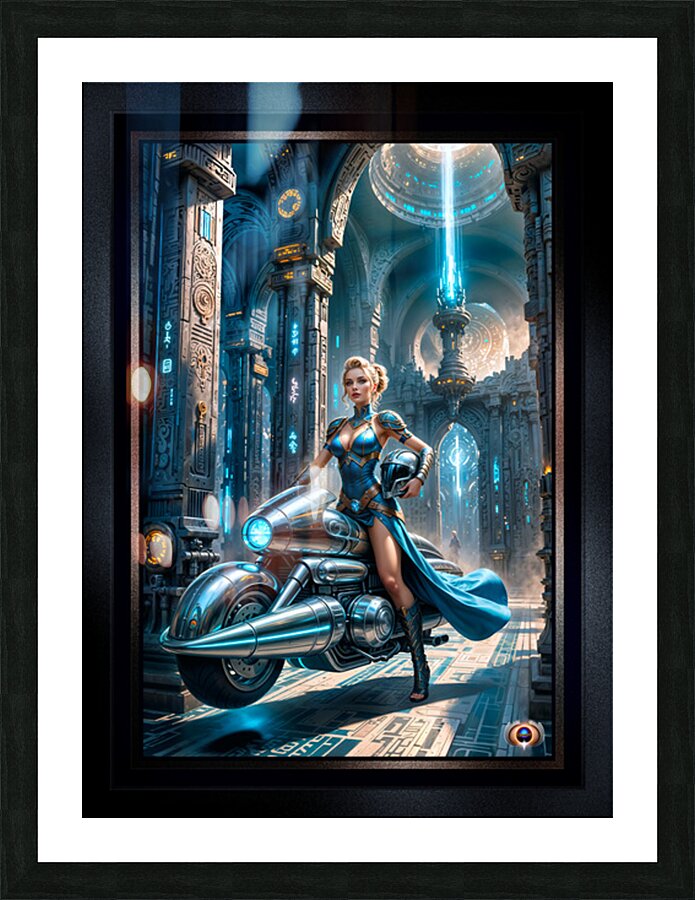 Metrelda Avinox Cadet Of Morvath Keep On Her Hovercycle Mesmerizing AI Concept Art by Xzendor7 Picture Frame print