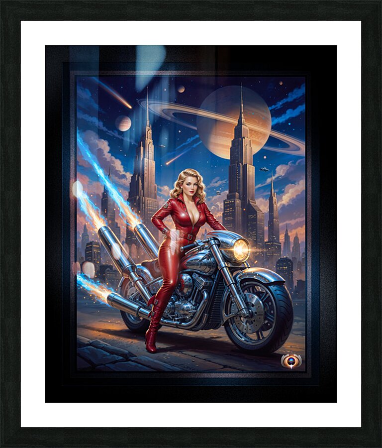 Urra Tyrlan Riding Her Deblenus Cr93721 Power Bike Portrait Gorgeous AI Concept Art by Xzendor7 Picture Frame print