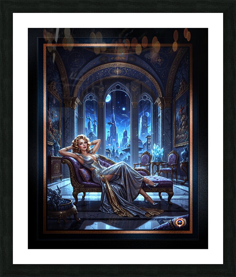 Stellara Wynthra Reclining In Celestial Gothic Chamber Captivating AI Concept Art by Xzendor7 Picture Frame print