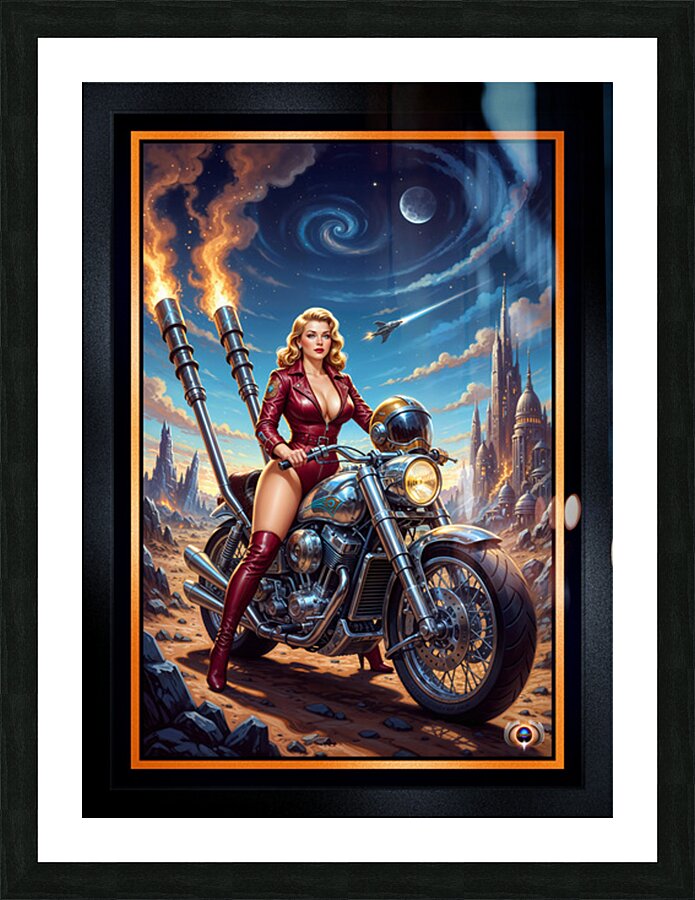 The Cosmic Rider Dyra Gylfia Riding The Valkyrion Striking AI Concept Art by Xzendor7 Picture Frame print